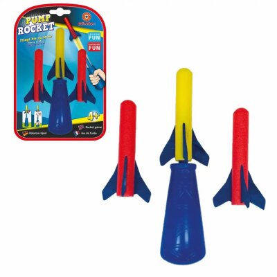 Paul Günther 1557 - Raketen-Spiel Mini Hand Pump Rocket, inkl. 3 Schaumstoff-Raketen, Raketen fliegen bis zu 10 Meter weit, für Kinder ab 4 Jahren