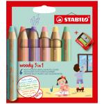 STABILO woody 3 in 1 6er Etui mit Spitzer Pastellfarben
