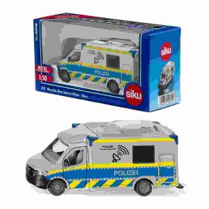 siku 2301, Polizeiauto Mercedes-Benz Sprinter, Polizei-Spielzeug, 1:50, Metall/Kunststoff, Blau/Weiß, Drehbare Satellitenschüssel, Abnehmbares Dach, Diverse Türen zum Öffnen