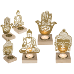 OOTB Goldener Metall-Teelichthalter mit Holzfuss