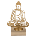 OOTB Goldener Metall-Teelichthalter mit Holzfuss