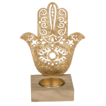 OOTB Goldener Metall-Teelichthalter mit Holzfuss