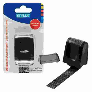 Stylex 31258 - Datenschutz-Stempel, Roll-Stempel 17 mm breit, mit schwarzer nachfüllbarer Tinte zum Schutz sensibler Daten vor Identitätsdiebstahl