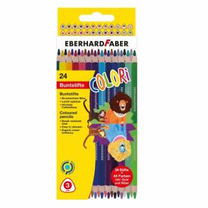 Eberhard Faber 514822 - Colori Duo Buntstifte in 48 Farben, ein Stift mit zwei Minenfarben und -stärken, im Kartonetui, 24 bruchsichere Farb-Stifte zum Malen, Illustrieren und Zeichnen