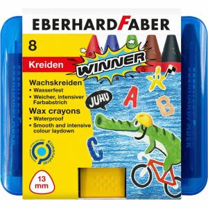 Eberhard Faber 524006 - Winner Wachsmalkreiden in 8 Farben, dreiflächige, wasserfeste Wachsmaler mit weichem, intensivem Farbabstrich, im Kunststoffetui, Kreide-Stifte für kreativen Mal-Spaß