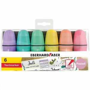Eberhard Faber 551403 - Mini Textmarker mit Keilspitze, in Pastell Farben, 6er Etui