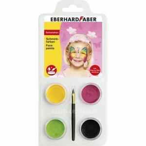 Eberhard Faber 579022 - Schminkfarben-Set Schmetterling mit 4 Farben, Pinsel und Anleitung, wasserlöslich, schnell trocknend, Schmink-Set für Kinder zum Bemalen von Gesichtern