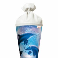 Motiv-Schultüte Delfine 70cm rund Rot(h)-Spitze Filzverschluss