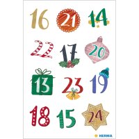 Herma Sticker DECOR Weihnachten Adventskalenderzahlen-Symbole beglimmert 2 Bl