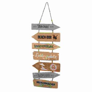 RIFFELMACHER  Hängedeko Strand  16×50cm braun, Wegweiser zu verschiedenen Orten am Strand,, Riffelmacher