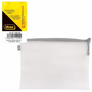 IDENA  Reißverschlusstasche A4  Idena Mesh weiß, Maße: 33 x 24 x 2 cm,, zum Aufbewahren, Transport und Schutz verschiedener Dinge,, wasserabweisende Oberfläche, mit Bändchen am Zipper,