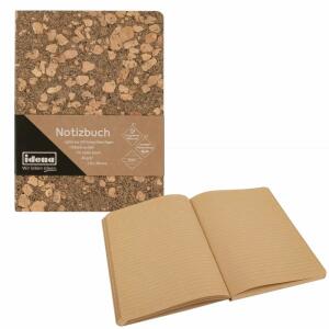 Idena 12252 - Notizbuch 20 x 14 cm, liniert, 192 Seiten, aus 100% recyceltem Papier, Einband aus Kork, 80 g/m², 1 Stück