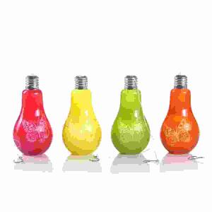 SCHLARAFFENLAND  LED Deko Glühlampe Torno  D8x18,5cm 4fach sortiert, LED Glühlampe Torno klein aus Glas, Glühbirnenform mit, Schmetterlingsmotiv, 5 Micro LED, 4 Farben sortiert: pink,, grün, gelb, orange, Timerfunktion 6 Stunden, 2x CR2032, enthalten, TÜV
