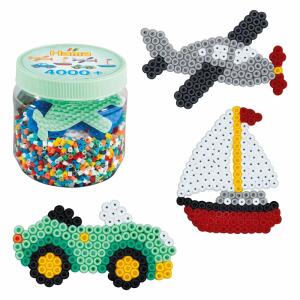 Hama Perlen 2053 Bügelperlen Dose Fahrzeuge mit ca. 4.000 bunten Midi Bastelperlen mit Durchmesser 5 mm im Farben Mix, 3 Stiftplatten, kreativer Bastelspaß für Groß und Klein, Mehrfarbig