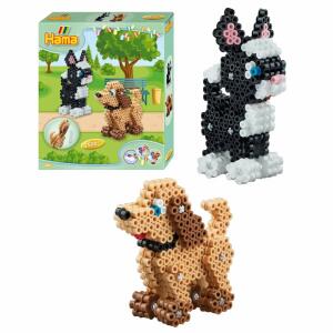 Hama Perlen 3253 Kleines Geschenk-Set 3D Hund und Katze mit ca. 2.500 bunten Midi Bügelperlen mit Durchmesser 5 mm, Stiftplatte, inkl. Bügelpapier, kreativer Bastelspaß für Kinder und Jugendliche