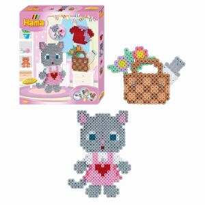 Hama Perlen 3254 Kleines Geschenk-Set Anziehkatze mit ca. 2.500 bunten Midi Bügelperlen mit Durchmesser 5 mm, Stiftplatte, inkl. Bügelpapier, kreativer Bastelspaß für Kinder und Jugendliche