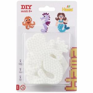 Hama Perlen 4575 Stiftplatten 3er Set für Midi Bügelperlen mit Durchmesser 5 mm, Motive Sechseck, Seepferdchen und Meerjungfrau in weiß, Bastelspaß für Groß und Klein