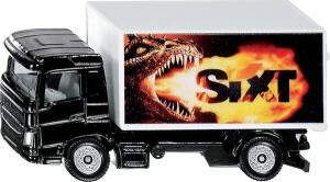 siku 1107, LKW mit Kofferaufbau Sixt, Spielzeug-LKW, Metall/Kunststoff, Schwarz/Weiß, Heckklappe zum Öffnen, Drachen-Motiv