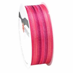 Seidenband Maledivien 15mmx3m pink gestreift, Organzaband, Kunststoffspule zu 100 % aus Recyclingmaterial, Präsent