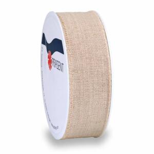 Geschenkband 25mmx2m Leinen natur, Kunststoffspule zu 100 % aus Recyclingmaterial, Präsent
