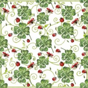 Servietten 24x24cm Clover & Ladybugs, 3-lagig, 20 Stück, ti-flair