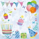 Servietten 24x24cm Fête dAnniversaire bleu,...