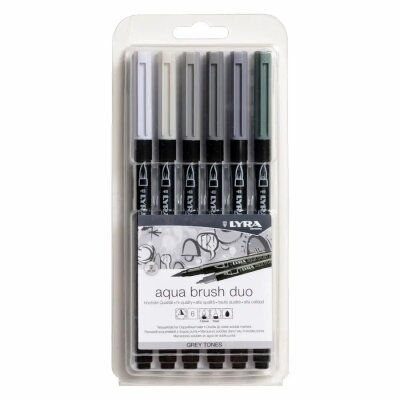 Lyra Aqua Brush Duo Grautöne, Set mit 6 Farben