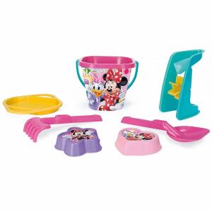 Wader 77442 - Eimergarnitur DISNEY Minnie Mouse mit Eimer, Sieb, Sandmühle, Schaufel, Rechen und 2 Sandformen, 7 teilig, mehrfarbig, ab 12 Monaten, ca. 20 cm, für fantasievolles Spielen