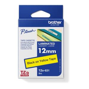 Schriftbandkassette TZE631, laminiert, 12 mm breit/ 8 m lang, schwarz auf gelb.