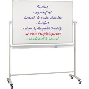 Stativ-Drehtafel 180 x 120 cm, antimikrobiell, emailliert, weiß, silbereloxierter Aluminiumrahmen