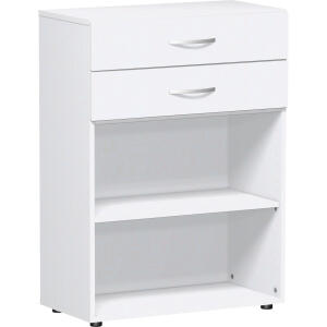 Regal 6 Ordnerhöhen, mit 2 Schüben und Standfüßen, Weiß, 400 x 400 x 2163 mm.
