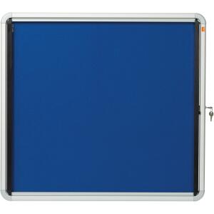 Schaukasten Innen Textilrückwand 6xA4 blau, Klapptür abschließbar