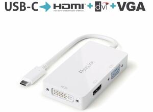 Adapter iSerie, USB-C auf Multiport, DVI mit FullHD, VGA mit WUXGA, HDMI mit 4K30Hz, weiß, 0,10 m