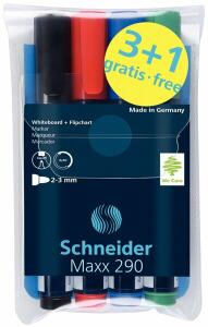 Boardmarker Maxx 290, 2-3 mm, 4er Etui, schwarz, blau, rot, grün.