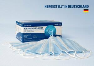 Medizinische Mund-Nasen-Maske, weiß/blau, EN14683:2019+AC:2019, Typ IIR, 3-lagig,  elastischen Ohrbändern, mit eingearbeitetem, formbarem Nasenbügel, VE = 50 Stück