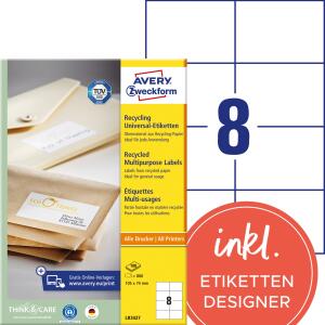 Universal-Etiketten, 105 x 74 mm, matt, rechteckig, 1 Packung = 1 Blatt = 800 Etiketten