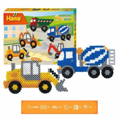 Geschenkpackung Baufahr-  zeuge 4000 Bügelperlen