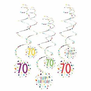 Dekospiralen Confetti  Birthday Zahl 70 61cm 6er, aus Papier,, Amscan