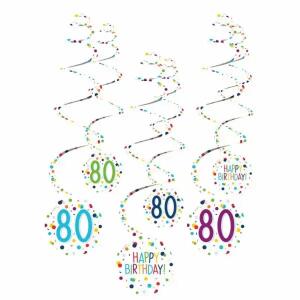 Dekospiralen Confetti  Birthday Zahl 80 61cm 6er, aus Papier,, Amscan