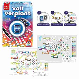 Brettspiel Voll verplant  Klein & Fein, Inhalt: Block mit 4 Plänen, 14 Karten, 6 Filzstifte,, 1 Anleitung, 1 bis 6 Spieler, Spieldauer ca. 20 Minuten, ab 8 Jahren, Autor: Hisahsi Hayashi, Schmidt Spiele