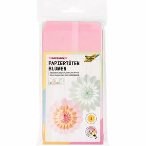 Papiertütenblumen SWEET  BLOSSOM, inklusive 3m Schnur, in 2 Designs,, 3m Garn weiß, 1x weißer Karton 400g/m²,, folia