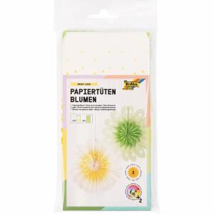 Papiertütenblumen DAISY  LOVE, inklusive 3m Schnur, in 2 Designs,, 3m Garn weiß, 1x weißer Karton 400g/m²,, folia