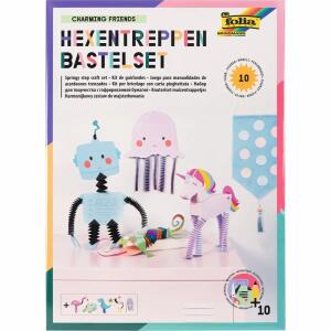 Bastel-Set Hexentreppen  CHARMING FRIENDS, Inhalt: 8x Stanzbögen 25x35cm,, 2x Bogen Wellpappe weiß 25x35 cm,, 250x Papierstreifen bunt 7x33cm, 10m Schnur,, folia