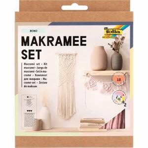 Makramee Set BOHO  10 Teile, 40m Garn beige , 12m gefärbter Garn rosé, 1x Holzstab,, 1x Anleitung, 3x Holzperlen 15 mm, 4x Holzperlen 10 mm,, Folia