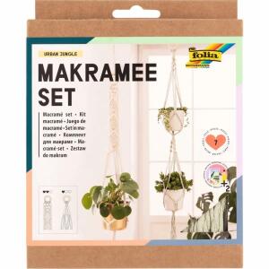 Makramee-Set URBAN JUNGLE  7-teilig, 22m gefärbtes Garn 100% Baumwolle (Farbe pastellgrün),, 30m Garn 100% Baumwolle (Farbe natur),, 3x Holzperlen 15mm, 2x Holzringe 60mm,, folia