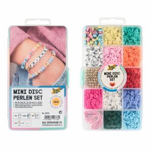 Mini Disc Perlen Set  1.832 Teile, 14 verschiedene Perlenarten und 1x Armbänder,, Folia