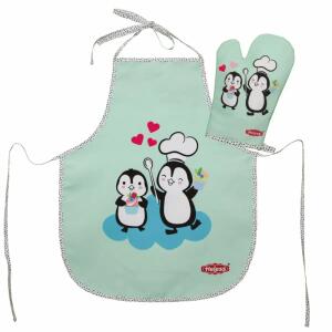 Heless Kinderbackschürze  Pinguin mit Topfhandschuh, aus Baumwolle, waschbar bis 30°C, ab 3 Jahren
