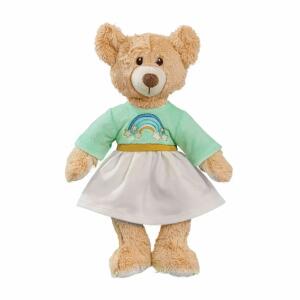 Heless Kuscheltier Teddy  Rainbow 32cm, im Kleidchen mit mintfarbigem Oberteil aus Softvelours mit, Regenbogen-Bestickung, kann bei 30 Grad im Schonwaschgang, gewaschen werden, ab 0 Monaten