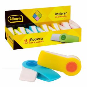 Idena Radierer m. Schutz-  Hülle, 4 Farben sortiert