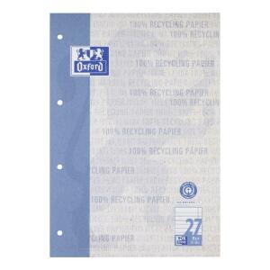 Oxford Recycling Schulblock A4, kopfgeleimt, 50 Blatt, Lineatur 27 (liniert mit Rand links und rechts), Optik Paper®, 4fach gelocht